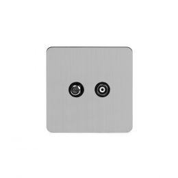 Soho Lighting Brushed Chrome Flat Plate TV+ Satellite Socket Blk Ins Screwless