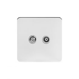 Soho Lighting Polished Chrome Flat Plate TV+ Satellite Socket Wht Ins Screwless