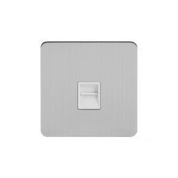 Soho Lighting Brushed Chrome Flat Plate 1 Gang Tel Secondary Socket BT Wht Ins Screwless