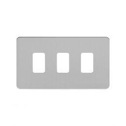 Soho Lighting Brushed Chrome Flat Plate 3 Gang Grid Plate Screwless