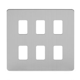 Soho Lighting Brushed Chrome Flat Plate 6 Gang Grid Plate Screwless