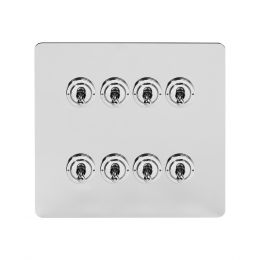 Soho Lighting Polished Chrome Flat Plate 8 Gang Toggle Light Switch 20A 2 Way Screwless