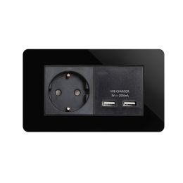 Soho Lighting Black Nickel Flat Plate 2 Gang European Schuko Socket with USB Screwless