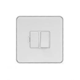 Soho Lighting White Metal Plate with Chrome Edge 13A Switched Fused Connection Unit (FCU) Wht Ins Screwless