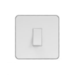 Soho Lighting White Metal Plate with Chrome Edge 45A 1 Gang Double Pole Switch, Single Plate  Wht Ins Screwless