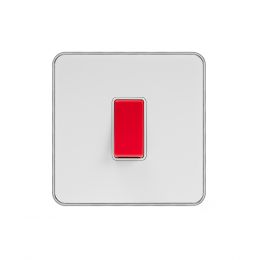 Soho Lighting White Metal Plate with Chrome Edge 45A 1 Gang Double Pole Switch, Single Plate  Wht Ins Screwless
