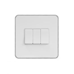 Soho Lighting White Metal Plate with Chrome Edge 10A 3 Gang 2 Way Switch Wht Ins Screwless