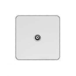 Soho Lighting White Metal Plate with Chrome Edge 1 Gang TV Aerial Socket Wht Ins Screwless