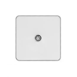 Soho Lighting White Metal Plate with Chrome Edge 1 Gang Satellite Socket Wht Ins Screwless