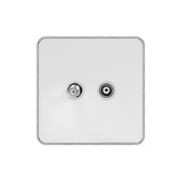 Soho Lighting White Metal Plate with Chrome Edge TV+ Satellite Socket Wht Ins Screwless