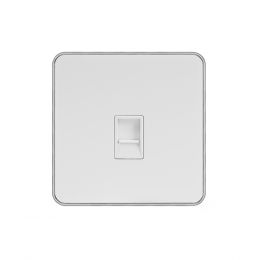 Soho Lighting White Metal Plate with Chrome Edge 1 Gang Data Socket RJ45 Ethernet Cat5/Cat6 Wht Ins Screwless