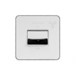 Soho Fusion White & Polished Chrome With Chrome Edge 10A 1 Gang 1 Way 3-Pole Fan Isolator White Inserts Screwless