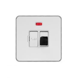 Soho Fusion White Metal with Polished Chrome 13A Double Pole Switched Fused Connection Unit (FCU) With Neon with Screwless 
