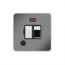 Soho Fusion Black Nickel & Polished Chrome Flat Plate 13A Switched Fused Connection Unit (FCU) Flex Outlet With Neon Screwless 