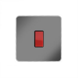 Soho Lighting Black Nickel Plate with Chrome Edge 45A 1 Gang Double Pole Switch Single Plate Blk Ins Screwless