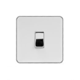 Soho Fusion White & Polished Chrome With Chrome Edge 10A 1 Gang Intermediate Switch White Inserts Screwless
