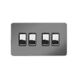 Soho Fusion Black Nickel & Polished Chrome With Chrome Edge 10A 4 Gang 2 Way Switch Black Insert Screwless
