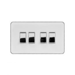 Soho Fusion White & Polished Chrome With Chrome Edge 10A 4 Gang 2 Way Switch White Inserts Screwless