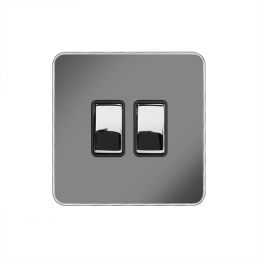 Soho Fusion Black Nickel & Polished Chrome With Chrome Edge 10A 2 Gang Intermediate Switch Black Insert Screwless
