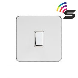 Soho Fusion White Metal & Polished Chrome 1 Gang 150W Smart Rocker Switch