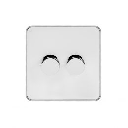 Soho Fusion White & Polished Chrome With Chrome Edge 2 Gang 2 Way Intelligent Trailing Dimmer Screwless 100W LED (250w Halogen/Incandescent)