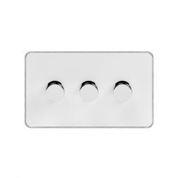 Soho Fusion White & Polished Chrome With Chrome Edge 3 Gang 2 Way Intelligent Trailing Dimmer Screwless 100W LED (250w Halogen/Incandescent)