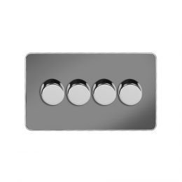 Soho Fusion Black Nickel & Polished Chrome With Chrome Edge 250W 4 Gang 2 Way Trailing Dimmer White Inserts Screwless