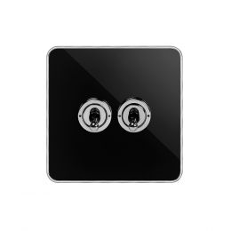 Soho Fusion Black Nickel & Polished Chrome With Chrome Edge 20A 2 Gang Intermediate Toggle White Inserts Screwless