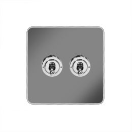 Soho Fusion Black Nickel & Polished Chrome With Chrome Edge 20A 2 Gang 2 Way Toggle Switch White Inserts Screwless