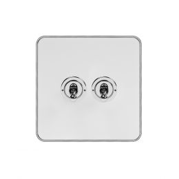 Soho Fusion White & Polished Chrome With Chrome Edge 20A 2 Gang 2 Way Toggle Switch Screwless