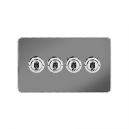 Soho Fusion Black Nickel & Polished Chrome With Chrome Edge 20A 4 Gang 2 Way Toggle Switch White Inserts Screwless