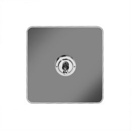 Soho Fusion Black Nickel & Polished Chrome With Chrome Edge 20A 1 Gang Intermediate Toggle White Inserts Screwless