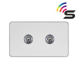 Soho Fusion White Metal & Polished Chrome 2 Gang 150W Smart Toggle Switch