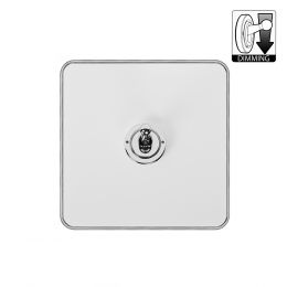 Soho Lighting Fusion White Metal & Polished Chrome With Chrome Edge 1 Gang Dimming Toggle Switch