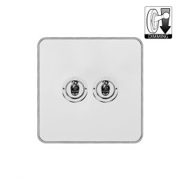 Soho Lighting Fusion White Metal & Polished Chrome With Chrome Edge 2 Gang Dimming Toggle Switch