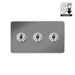 Soho Lighting Fusion Black Nickel & Polished Chrome With Chrome Edge 3 Gang Dimming Toggle Switch