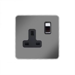 Soho Fusion Black Nickel & Polished Chrome With Chrome Edge 13A 1 Gang Switched Socket, DP Black Insert Screwless