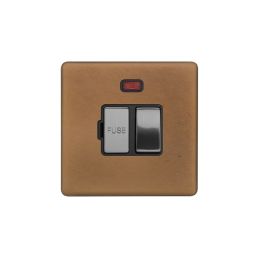 Soho Fusion Antique Copper & Brushed Chrome 13A Double Pole Switched Fused Connection Unit (FCU) With Neon Black Insert Screwless