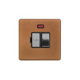 Soho Fusion Antique Copper & Brushed Chrome 13A Double Pole Switched Fused Connection Unit (FCU) With Neon Black Insert Screwless