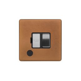 Soho Fusion Antique Copper & Brushed Chrome 13A Switched Fuse Flex Outlet Black Insert Screwless