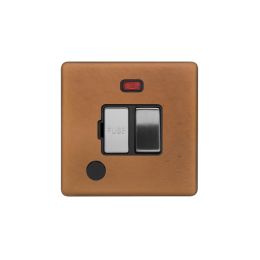 Soho Fusion Antique Copper & Brushed Chrome 13A Switched Fused Connection Unit (FCU) Flex Outlet With Neon Blk Ins Screwless