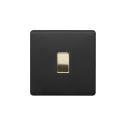Soho Fusion Matt Black & Brushed Brass 20A 1 Gang DP Switch Black Insert Screwless