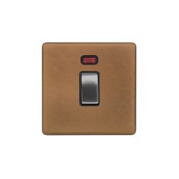 Soho Fusion Antique Copper & Brushed Chrome 20A 1 Gang Double Pole Switch With Neon Blk Ins Screwless 