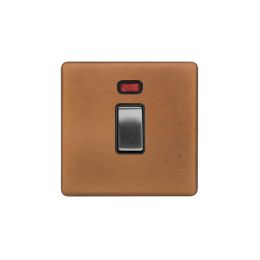 Soho Fusion Antique Copper & Brushed Chrome 20A 1 Gang Double Pole Switch With Neon Blk Ins Screwless 