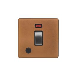 Soho Fusion Antique Copper & Brushed Chrome 20A 1 Gang DP Switch Flex Outlet Black Insert Screwless