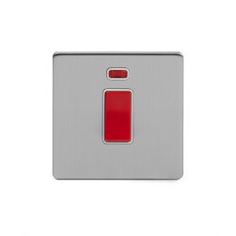 Soho Lighting Brushed Chrome 45A 1 Gang Double Pole Switch With Neon