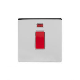 Soho Lighting Polished Chrome 45A 1 Gang Double Pole Switch With Neon