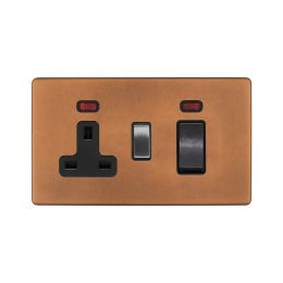 Soho Fusion Antique Copper & Brushed Chrome 45A Cooker Control Unit & Neon Screwless