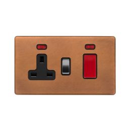 Soho Fusion Antique Copper & Brushed Chrome 45A Cooker Control Unit & Neon Screwless