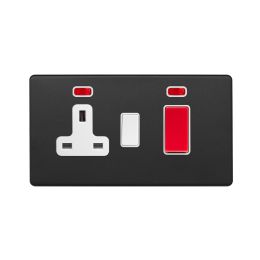 Soho Fusion Matt Black & White 45A Cooker Control Unit & Neon Screwless
